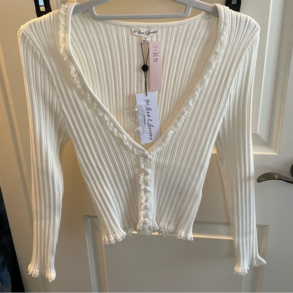 Lena rib knit Cardigan For Love and Lemons NWT white M Victoria secret - Picture 3 of 10